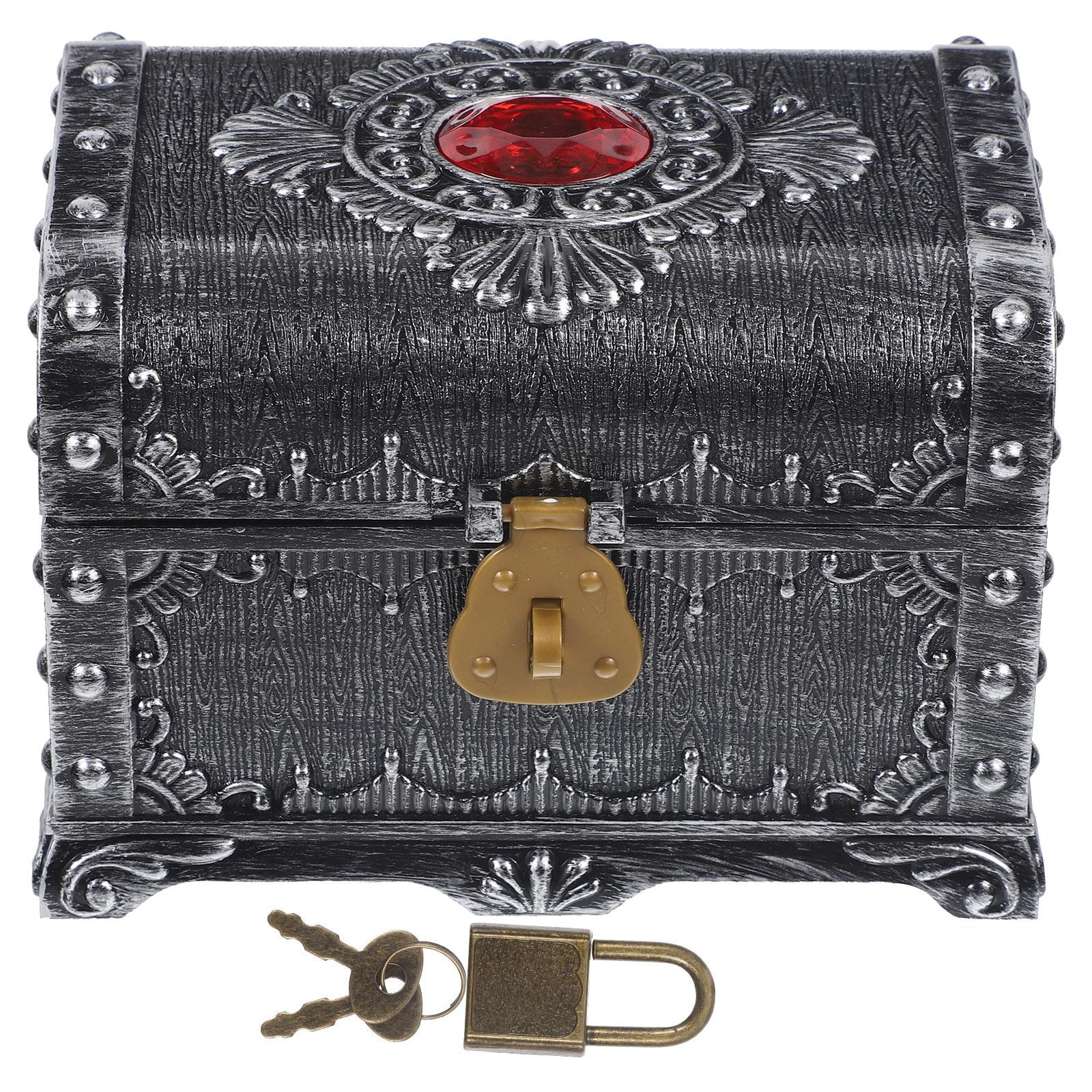 

Lightweight Plastic Red Vintage Style Treasure Chest Storage Box With Lock Decorative Jewelry Candy Case Tiny Photo Props