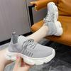 Breathable Mesh Flying Weaver Girl Style Sports Shoes,  New Summer Versatile Casual Lace-up Thick-soled Anti-slip Dad Shoes