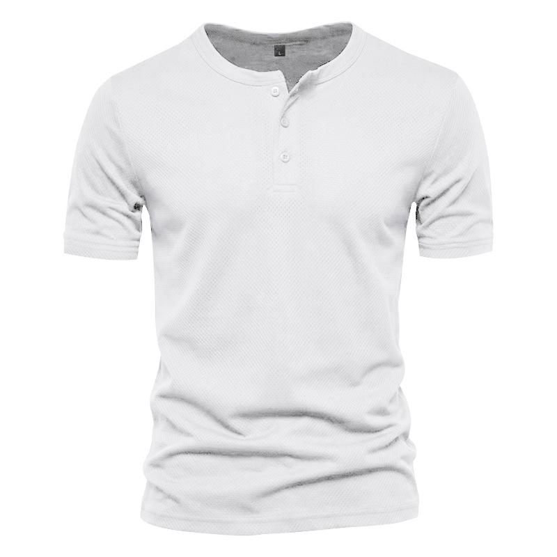 Men Henley Collar Short Sleeve Quick Dry Mesh Casual Sports Loose T Shirt
