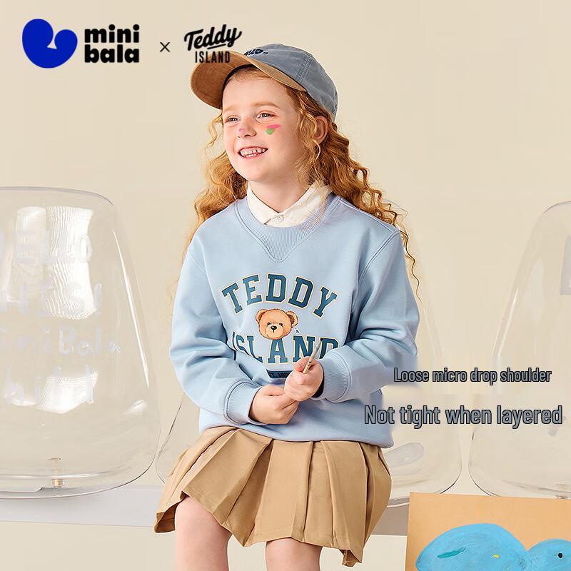 Mini Balabala Teddy Bear Co-branded Striped Kids Crewneck Sweatshirt