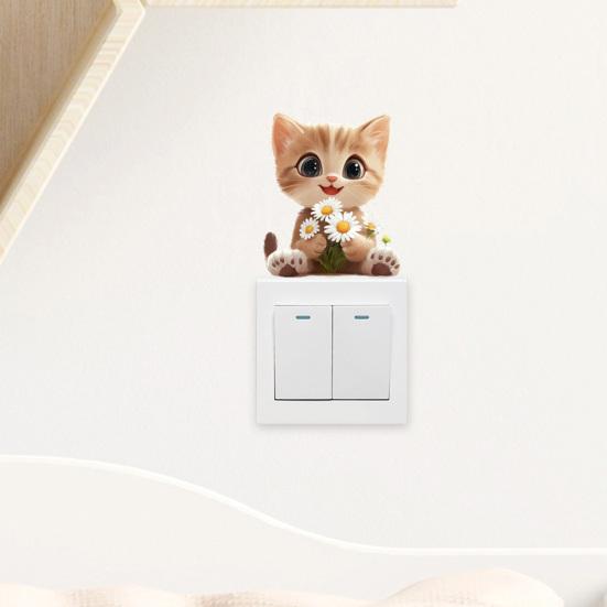 Autocollant d'interrupteur amovible Chat de dessin animé mignon Fleur Autocollant d'interrupteur Mural DIY Autocollant d'art mural pour chambre d'enfant Salon Bureau Décoration de la maison