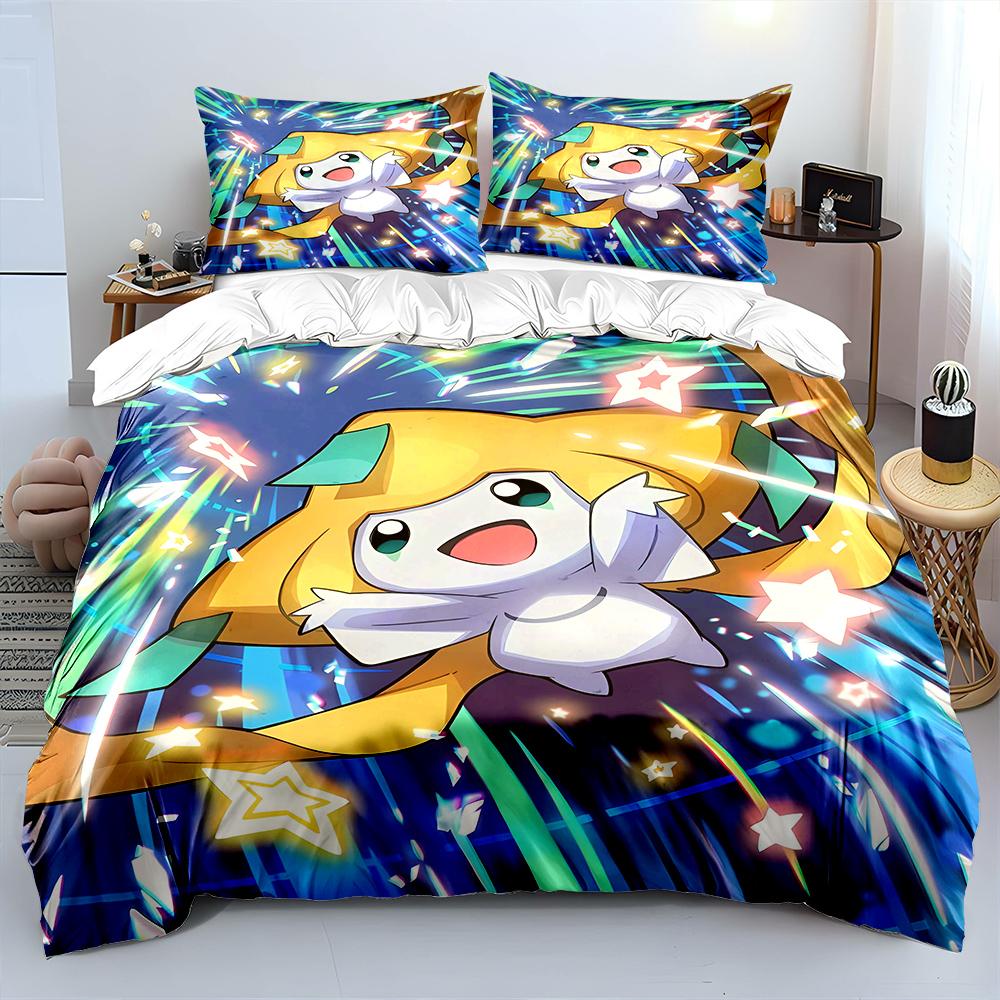 Pokemon Jirachi Printed Bedding Set 3PC 1 Duvet Cover 2 Pillowcases Adult and Children Warm Soft Bedding Set Luxury Gift