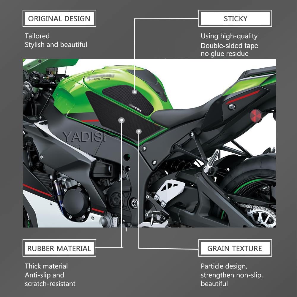 For ZX10R ZX-10R zx10r ZX 10R 2011-2025 Motorcycle Tank Pad Black Set Knee Grip Pad Tank Protector Pad Tank Traction Pad