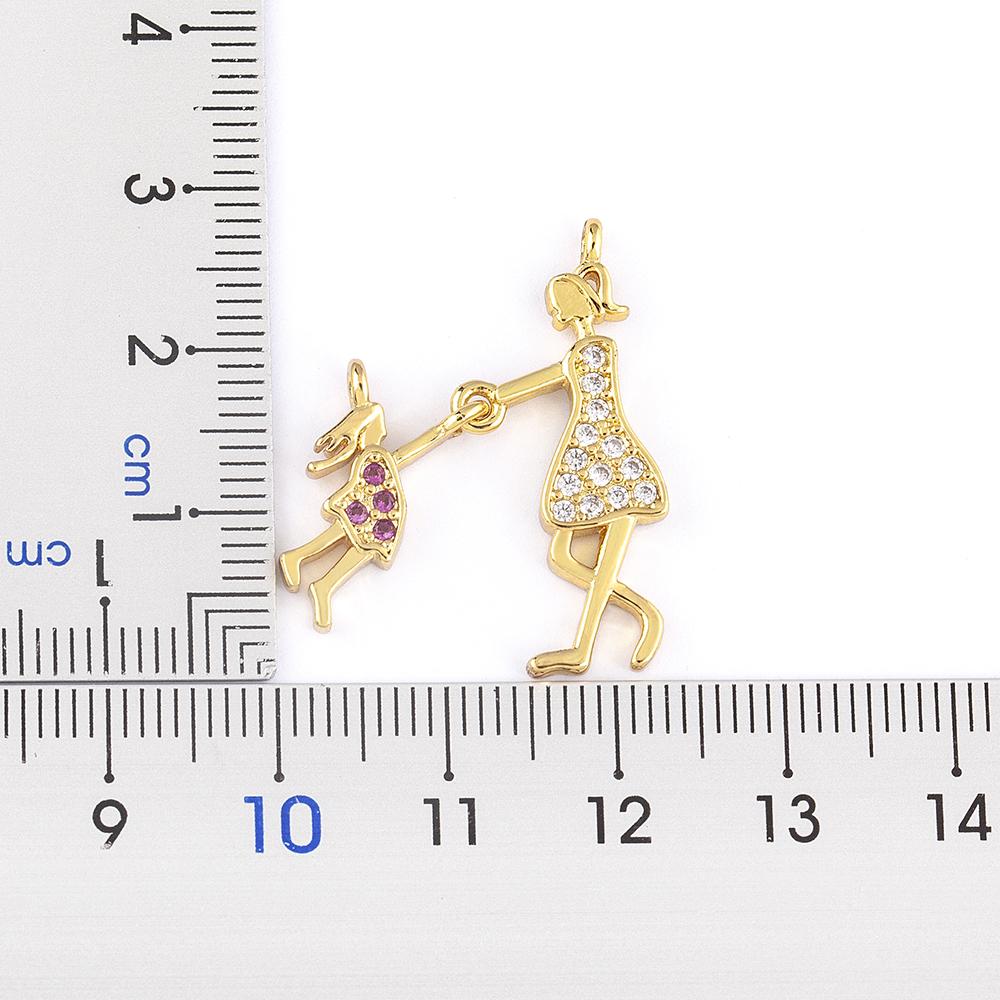 Nidin Exquisite Gold Plated Mom Daughter Necklace Girl Boy Pendant Chain Choker Cubic Zirconia Jewelry Mother's Day Gift