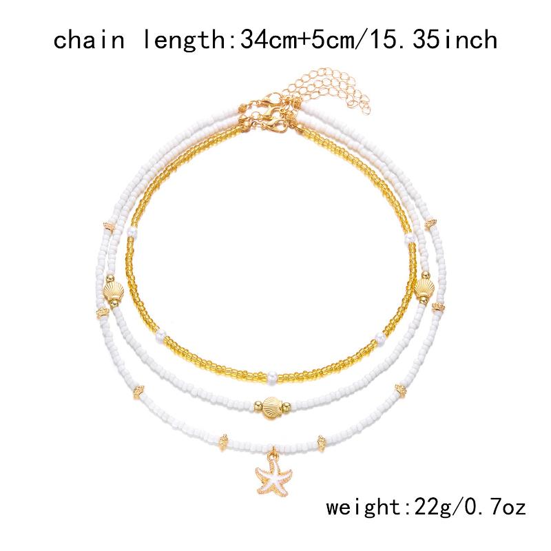 Multilayer Starfish Sea Shell Beads Necklaces for Women Bohemian Starfish Conch Shell Choker Chain Summer Jewelry Gift
