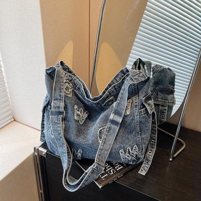 Písmenková džínová taška přes rameno Dámská crossbody taška Velkokapacitní nákupní taška