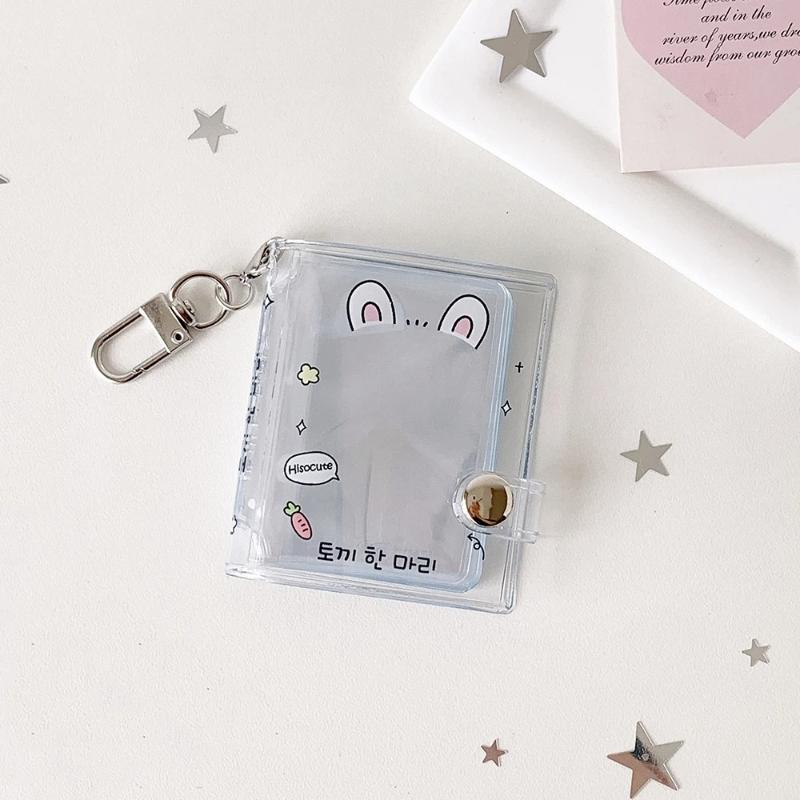2-in-1 Mini Photo Storage Holder Portable 2 Inch Photo Album Cute Keychain Pendant for Teen Idol Card Collection Gift