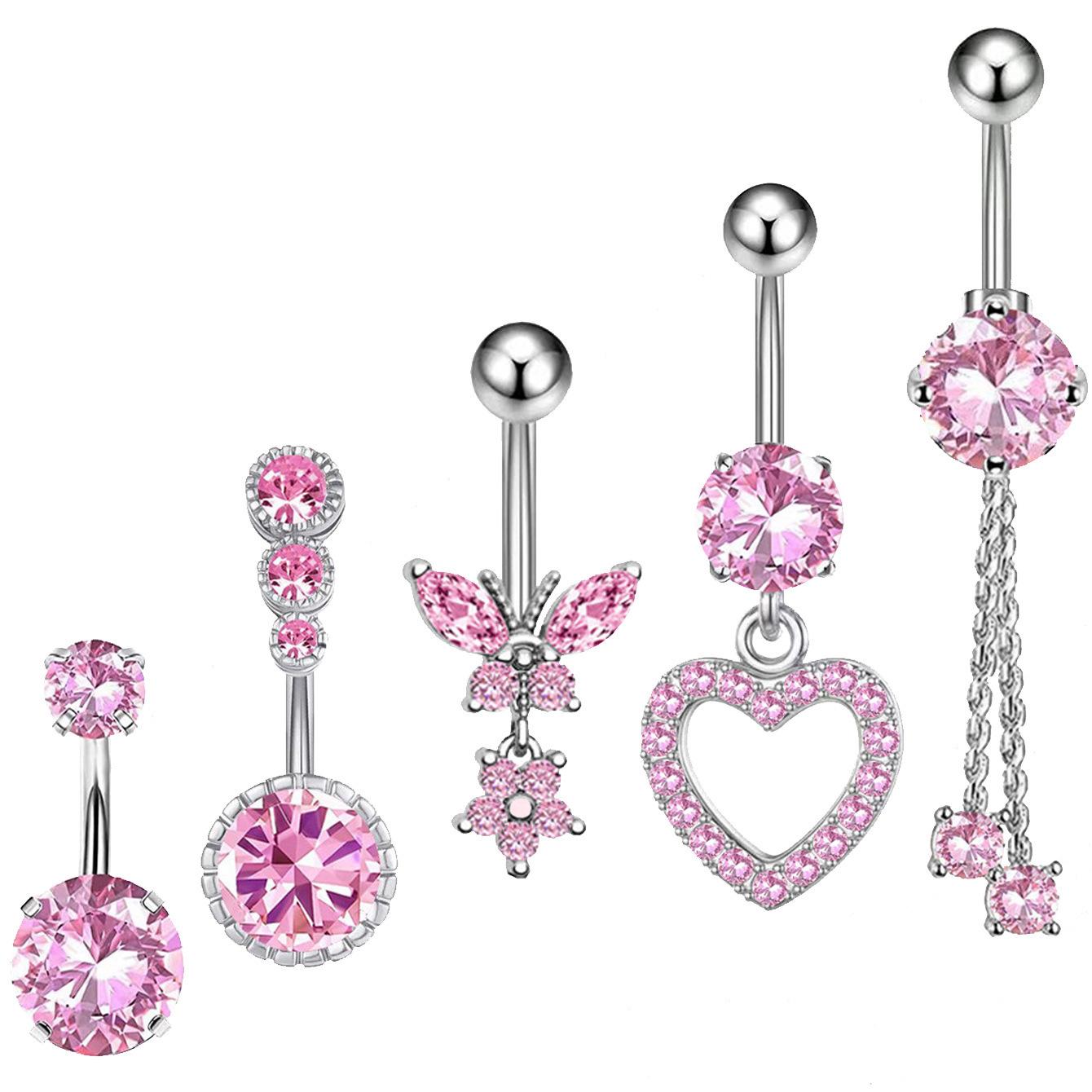 5-piece butterfly Copper Inlaid Zircon Navel Ring Set, Hot-selling Micro-inlaid Zircon Navel Studs, Sexy Piercing Jewelry 1#