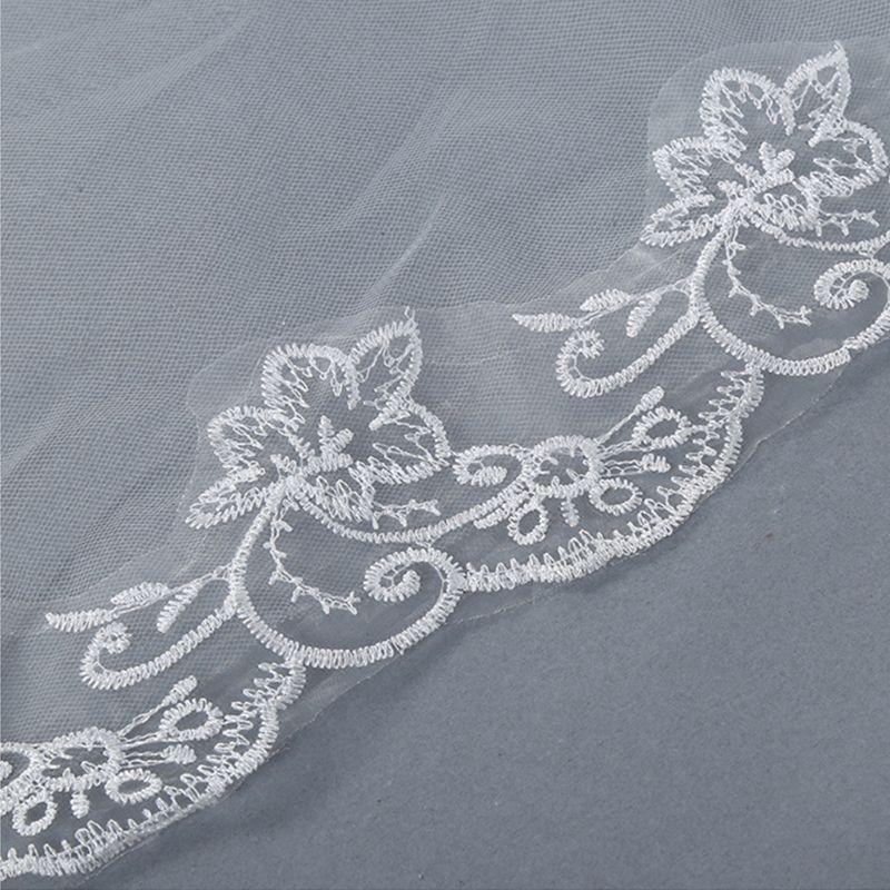Womens Short Fingertip Length 1 Tier Lace Edge Wedding Bridal Veil Bride Tulle Hair Accessories Without Metal Comb