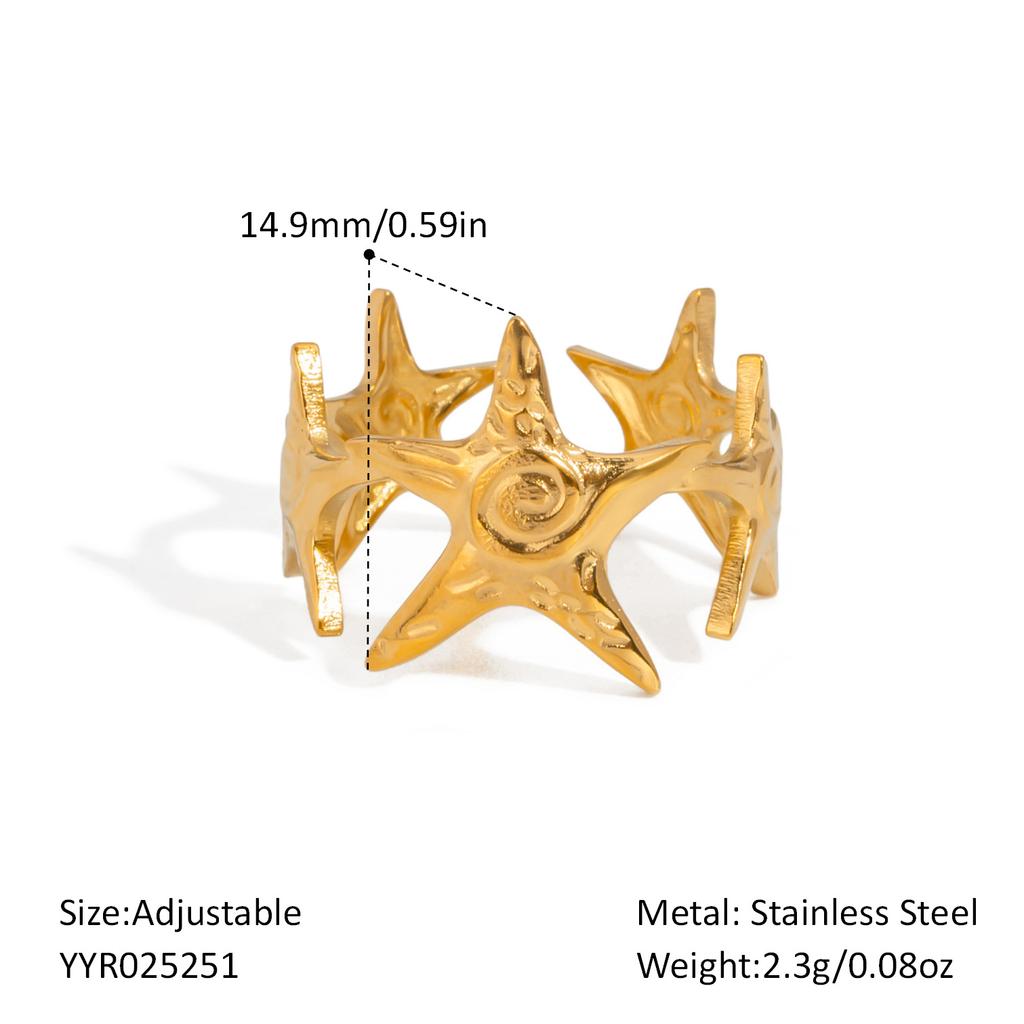 2025 Summer Ocean Rings For Women Gold Color Stainless Steel Shell Starfish Charm Figure Accessory