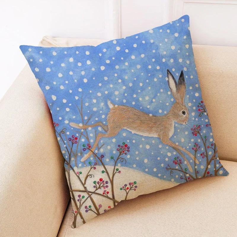 Creative Winter Animal Linen Pillowcase Cartoon Animal Pattern Car Cushion Cover Living Room Sofa Decoration