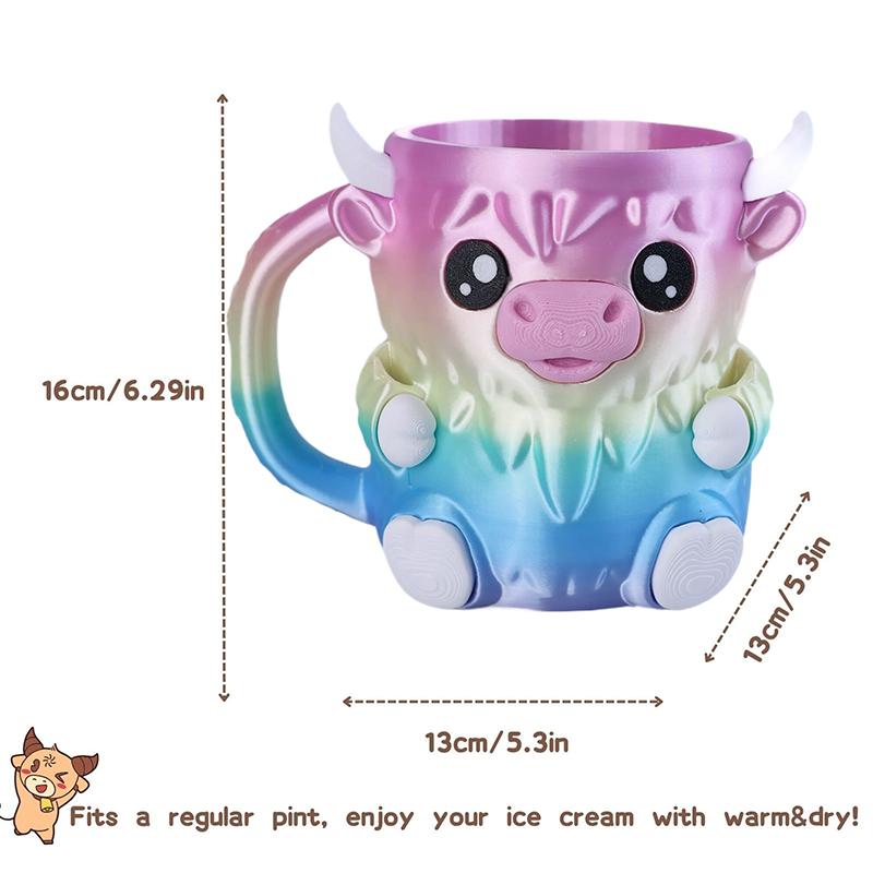Highland Cow Ice Pint Holder,Ice Cream Pint Sleeves Cover With Handle