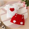 Ensemble 2 pièces Fille Toddler : Haut 3D Cœur et Short à Boutons