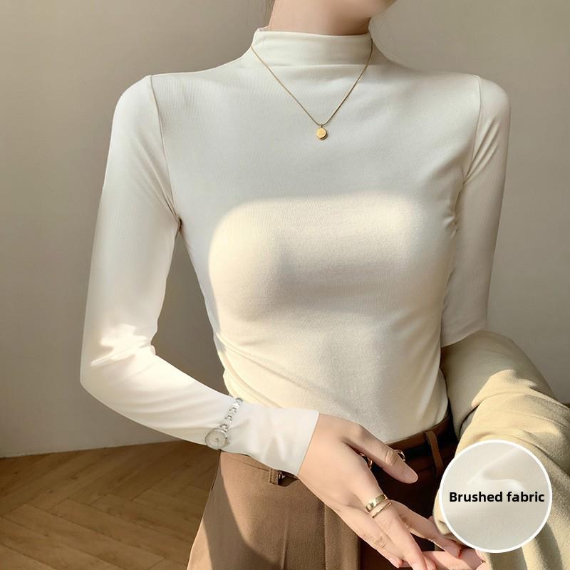 Women's Slim Fit Velvet Long-Sleeve Turtleneck Top for Autumn & Winter