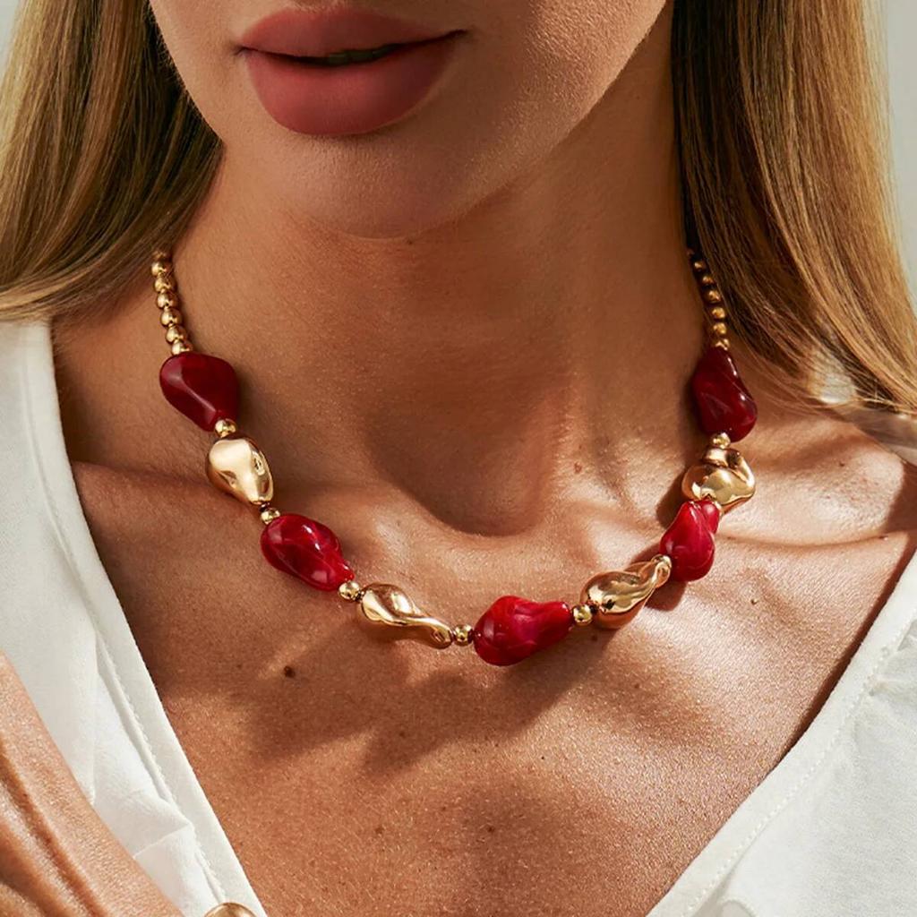 Salircon 7 Colors Boho Resin Acrylic Bead Choker Necklace Bracelet Set Women Vintage Elegant Banquet Party Bangles Jewelry Gifts