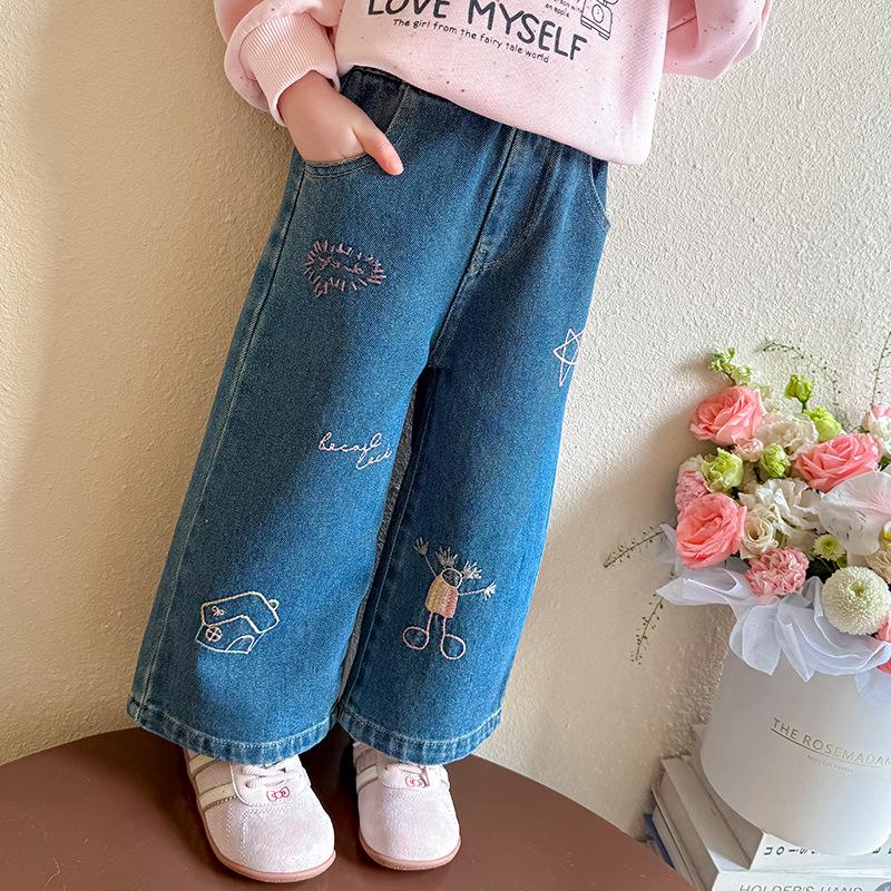 

Girls Embroidered Straight Leg Jeans - 2025 Autumn Fashion 120 cm синий