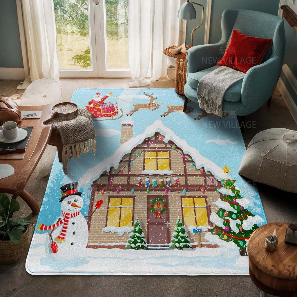 House Entrance Carpet Home Door Mat Living Room Bath Foot Bathroom Non-slip Water Absorption Rugs Bath Merry Christmas Winter