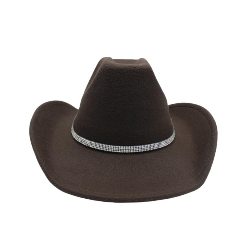Fashionable Water Diamond Fedora Hat Western Cowboy Hat Wool Large Brim Upturned Versatile Hat Men Women Winter