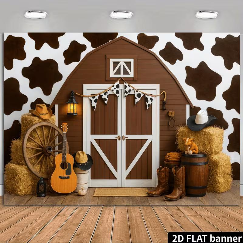 

2D Vintage Farm Cowboy & Barn Birthday Party Decoration Backdrop 47.2x31.5inch/120*80cm