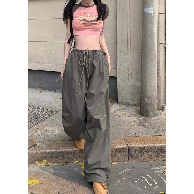 New Women's Cargo Pants, High Waist Wide Leg Straight Casual Trousers with Quick-Dry Fabric, Lightweight Summer American Retro Joggers