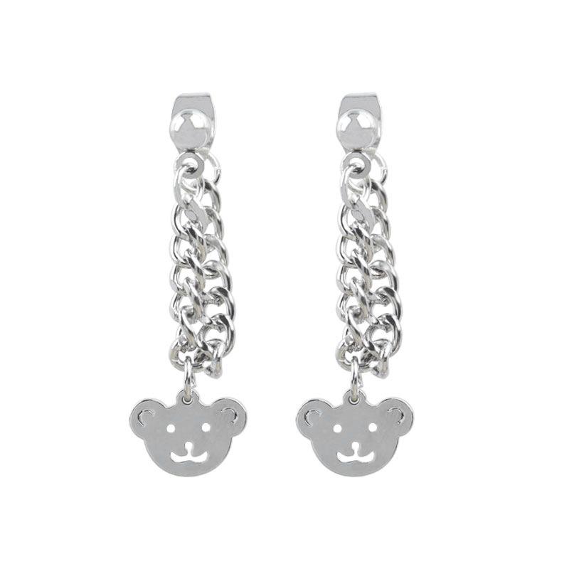 925 Sterling Silver Bear Chain Stud Earrings for Women - Korean Style, Simple & Sweet Niche Design 