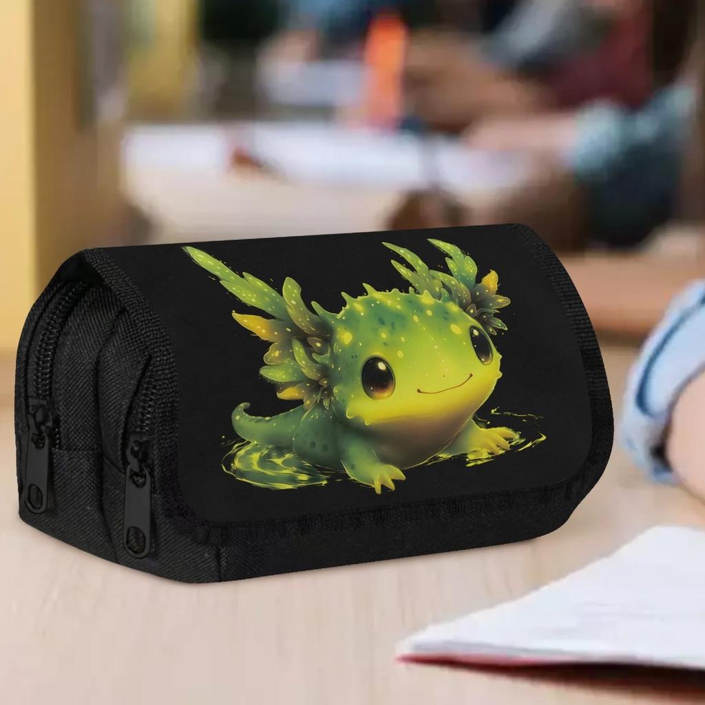 Packing Organizers 1pc Double Layer Flip Pencil Case - Fantasy Axolotl, Large Capacity, Portable Polyester Pen Storage Bag with Zipper Closure, Ideal