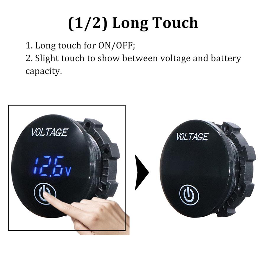 2Pcs Dc 12V-24V Led Panel Digital Voltage Volt Meter Display Voltmeter  Battery Capacity Meter Touch Switch Motorcycle Car