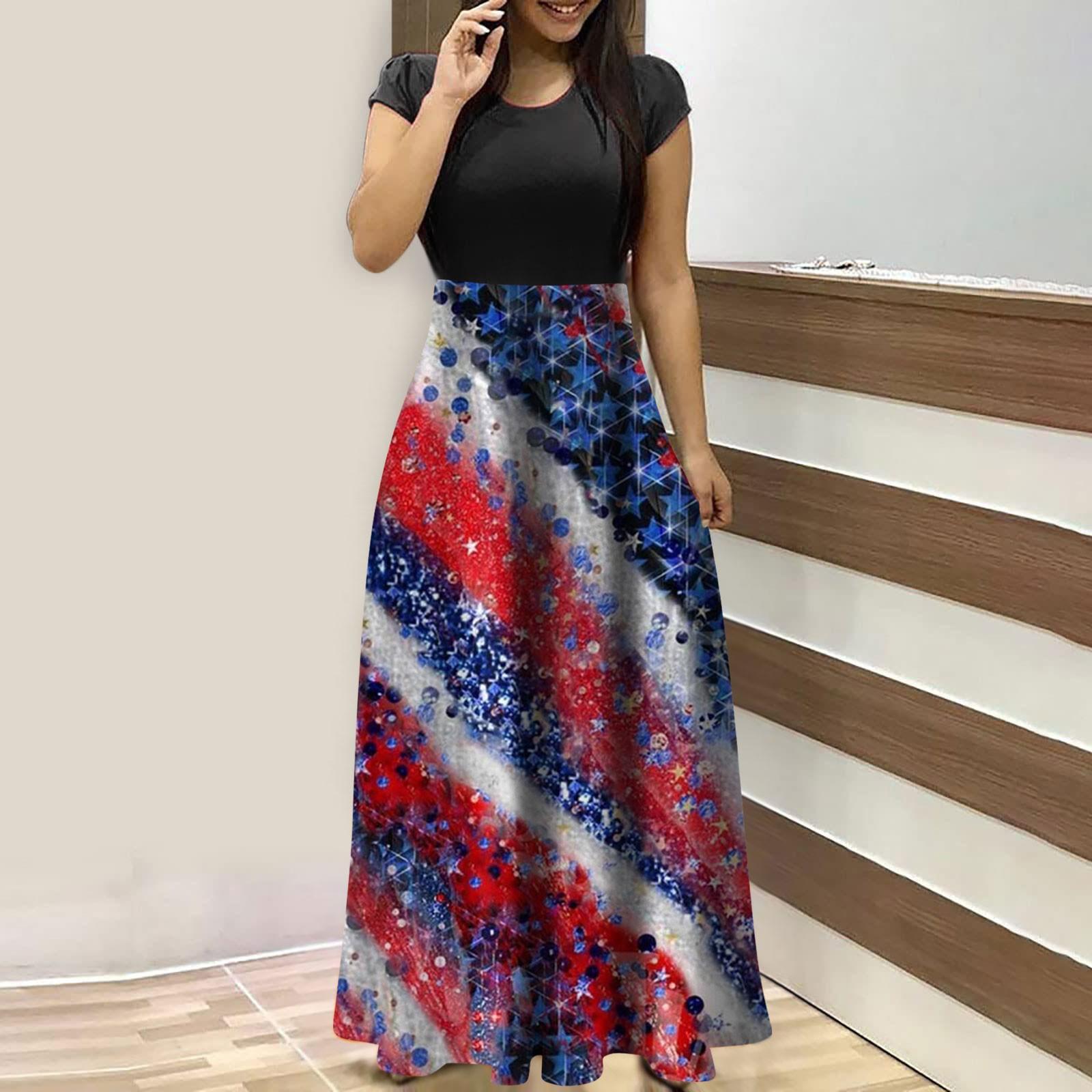 

Летние платья для женщин 2023, модные повседневные платья макси большого размера с цветочным принтом и круглым вырезом, с короткими рукавами XL синий