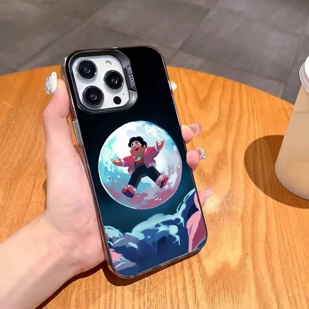 Cartoon S-Steven U-Universe Anime Phone Case For iPhone17 16 15 14 13 12 Pro Max Grey Black Matte Laser Metallic Aurora Funda iPhone12
