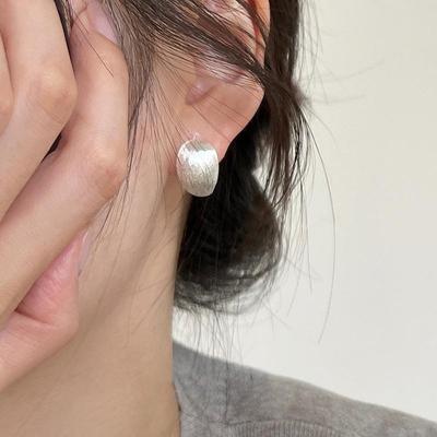 Geometric Irregular Brushed S925 Silver Earrings for Women's Fashion