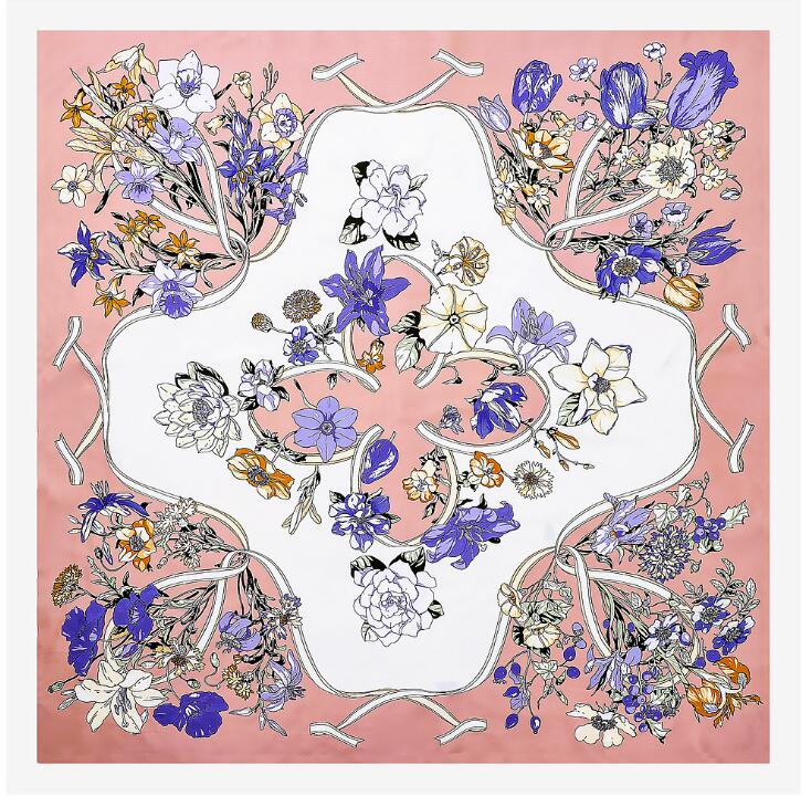 130cm Travel Scarf For Ladies Luxury Brand Silk Scarf  Ribbon Flower Square Scarf Women Neckerchief Twill Sunscreen Shawl
