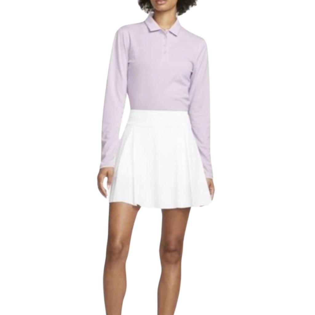 Nike Solid Color Logo Print Half Button Pullover Long Sleeve Polo Shirt Women Tops Pink Purple DH2317-530