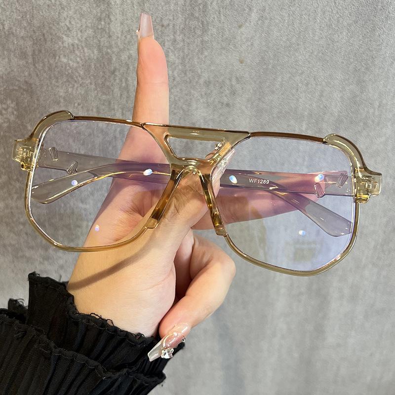 New double beam anti-blue glasses Hong Kong style frames trendy large frame glasses frames fashionable flat glasses