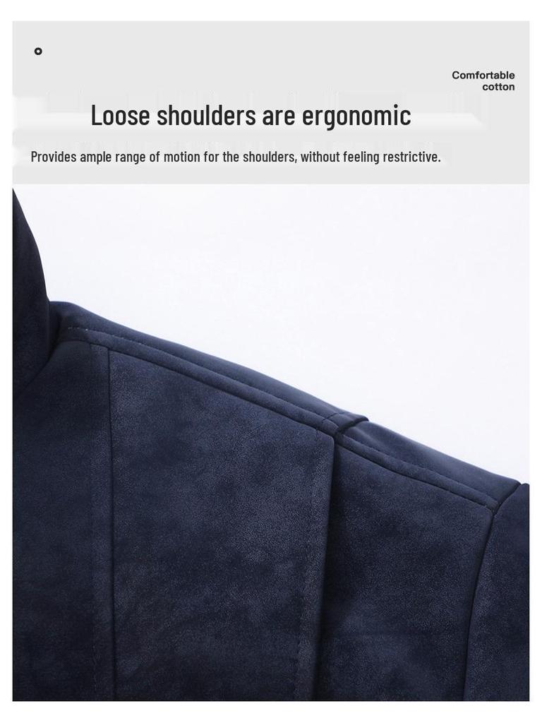 Men's Retro Stand Collar Velvet-Lined Leather Jacket - High-End Loose Fit for Autumn/Winter