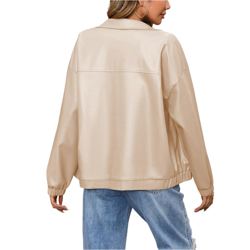 Women's Casual Long-Sleeved Color PU Leather Jacket