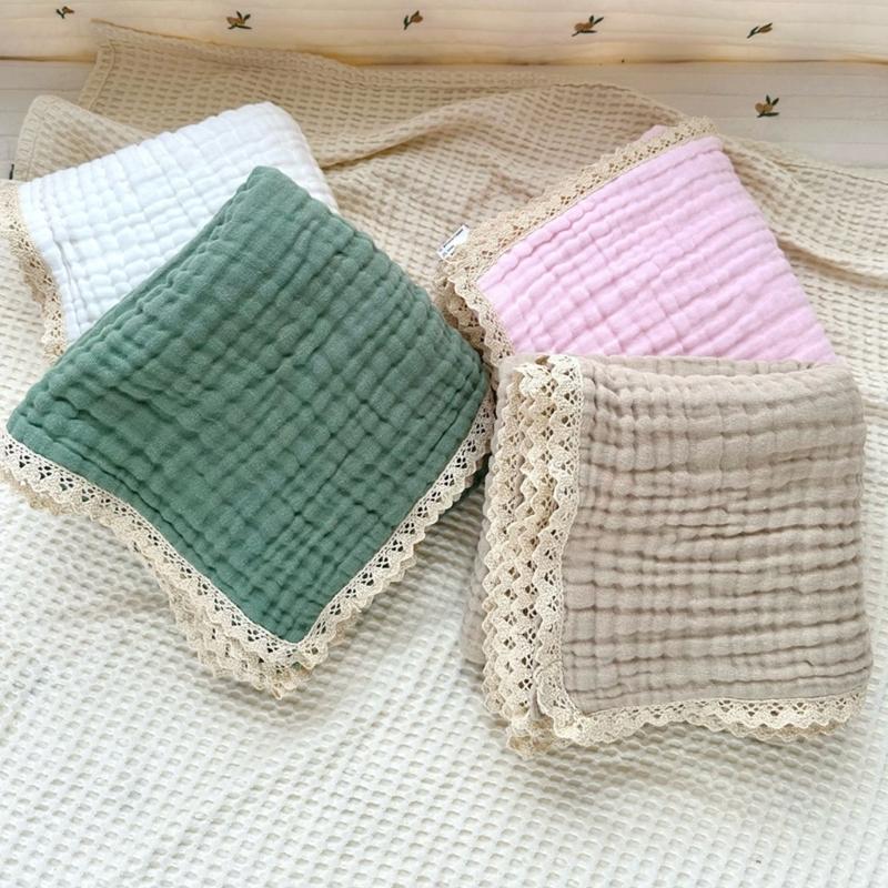 Safe & Comfortable Newborn Blanket Cotton Gauze Blanket with Delicate Lace Trim Newborn Swaddles Blanket for Infants