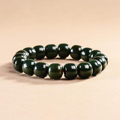 Authentic Natural Hotan Jade Barrel Beads Gemstone Unisex Bracelet