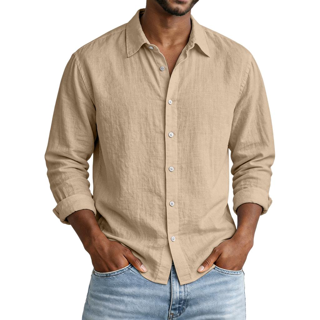 Men Long Sleeve Button Down Linen Shirt Classic Fit Lightweight Breathable Casual Shirt for Everyday Wear