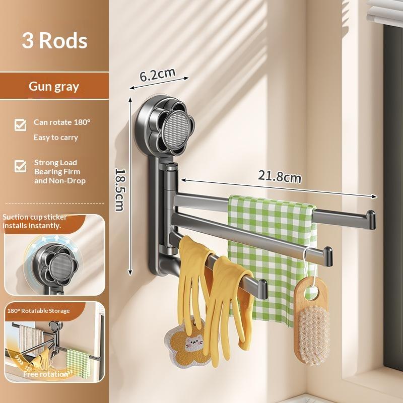 Multi-Bar Folding Rotatable Towel Rack With Suction Cup Punch-Free Wall Hanging Towel Holder For Kitchen Bathroom