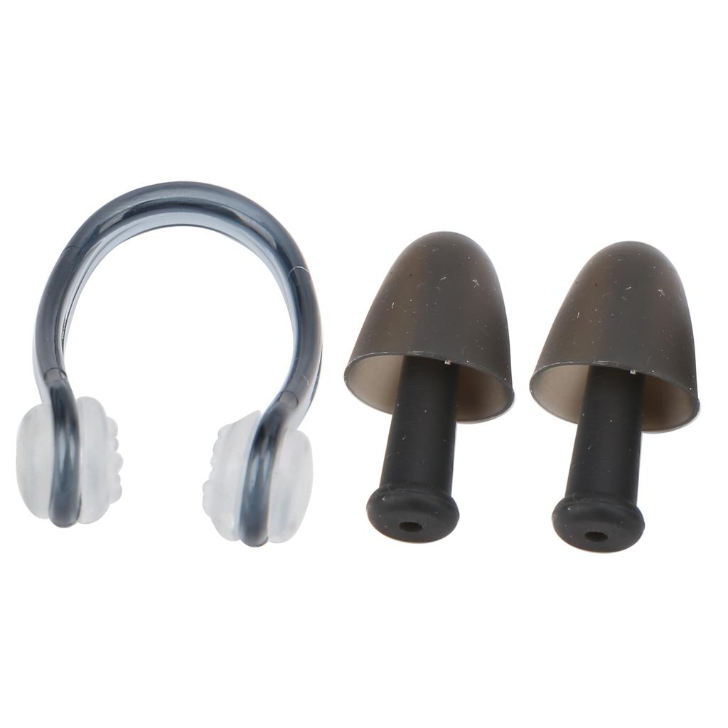 Soft Silicone PC Swimming Ear Plugs Nose Clip Set for Waterproof Surfing Diving SportsBlack
