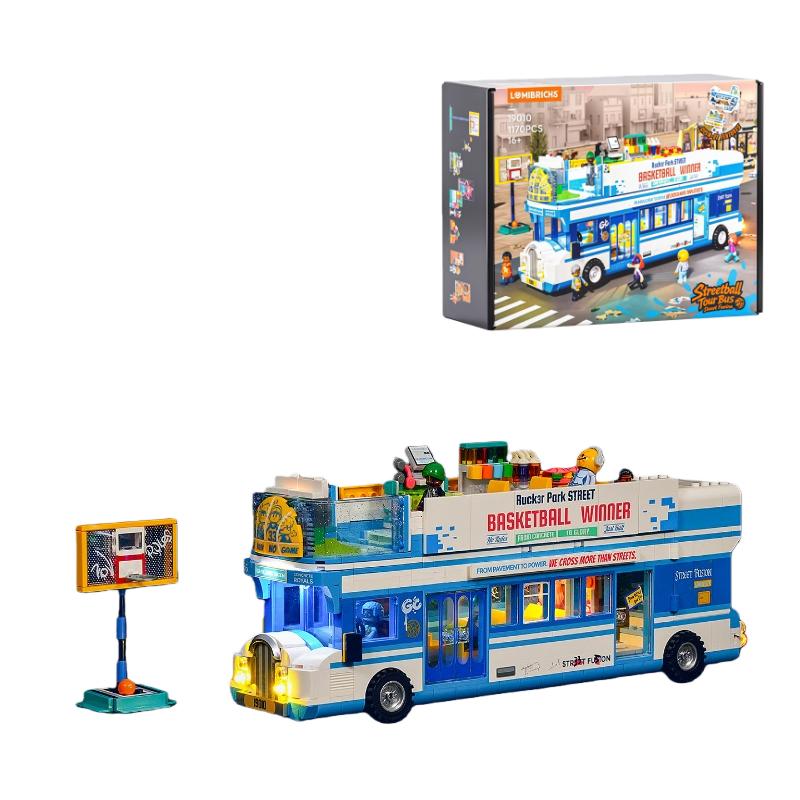 

New American Street Building Blocks Streetball Bus Light Assembly Toy Models Decoration Collectibles Children‘s Holiday Gifts NO BOX