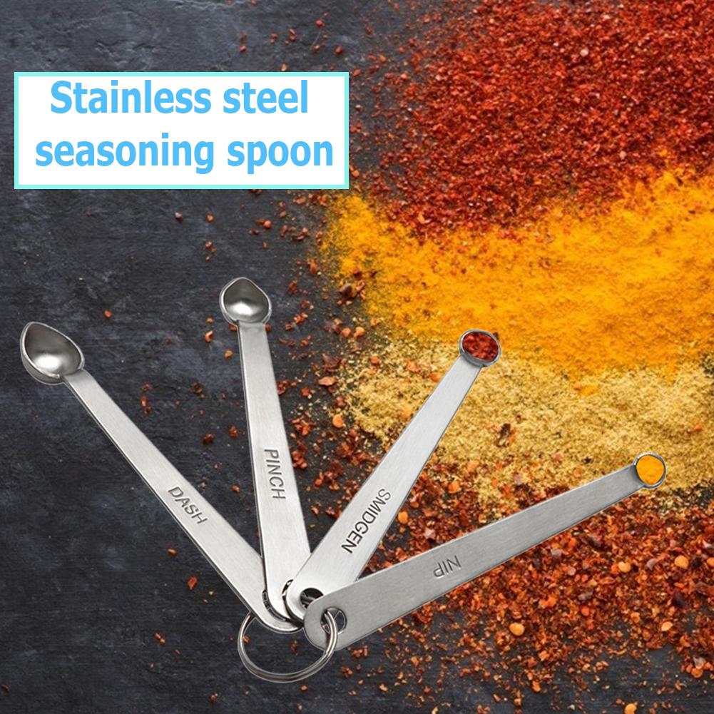 4pcs/set Stainless Steel Spice Measuring Spoons Compact and Portable Carry Convenient Kitchen Cooking Sugar Salt Scoop
