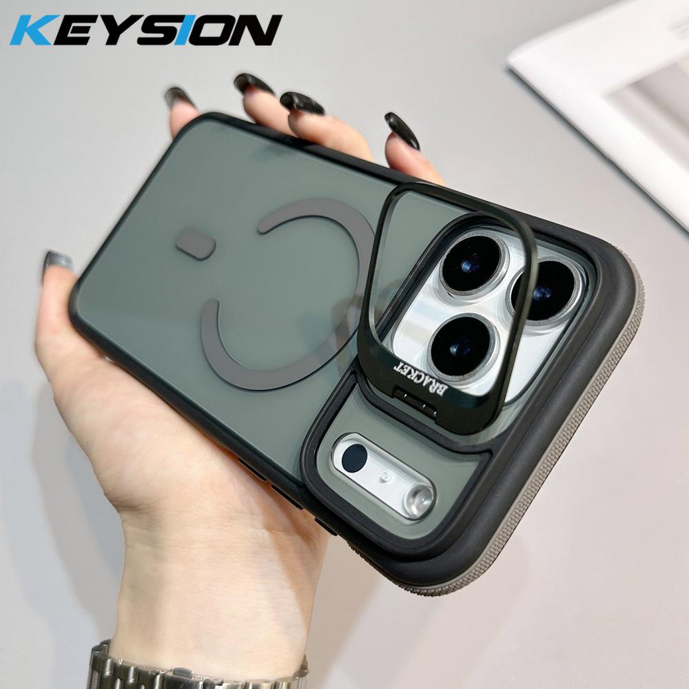 KEYSION Transparent Magnetic Lens Stand Case for MagSafe for iPhone 17 Pro Max Air TPU+PC Color Blocking Shockproof Phone Cover