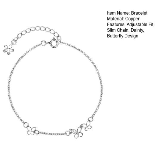 Women Butterfly Bracelet Adjustable Slim Link Chain Bracelet Girls Dainty Rhinestone Butterfly Bracelet Jewelry Gift for Her Friends