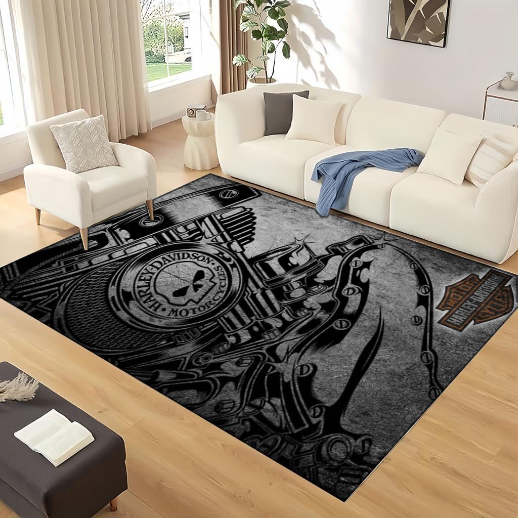 3D Vintage Motorcycle H-Harleys Style Large Area Rug – Non-Slip Floor Mat for Garage, Living Room, Bedroom, Doormat Decor & Gift