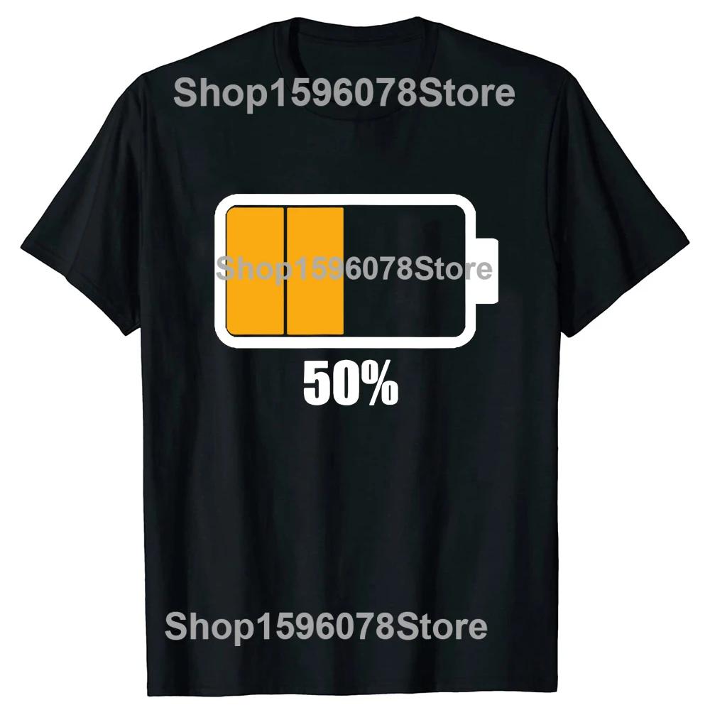Black TShirt with Full Battery Graphic Comfortable Casual Short Sleeve Tees Fun and Energetic Design for Tech Enthusiasts Tops