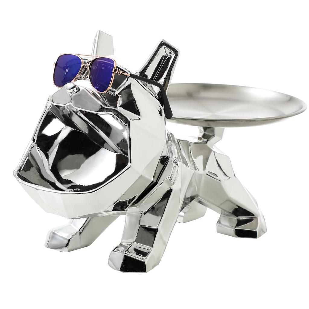 Polygonal Bulldog Storage Tray Ornament - Electroplated Resin Dog Sculpture