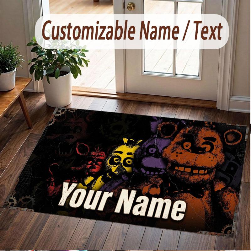 Custom Name Text Crystal Velvet Rug,Five Nights at Freddy’s Soft Plush Decorative Non Slip Floor Carpet