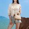 Woven Clip Single-shoulder Bag Fashion Wooden Handle Straw Weaving Handbags Chains Crossbody Bags Grass-woven for Beach Vacation