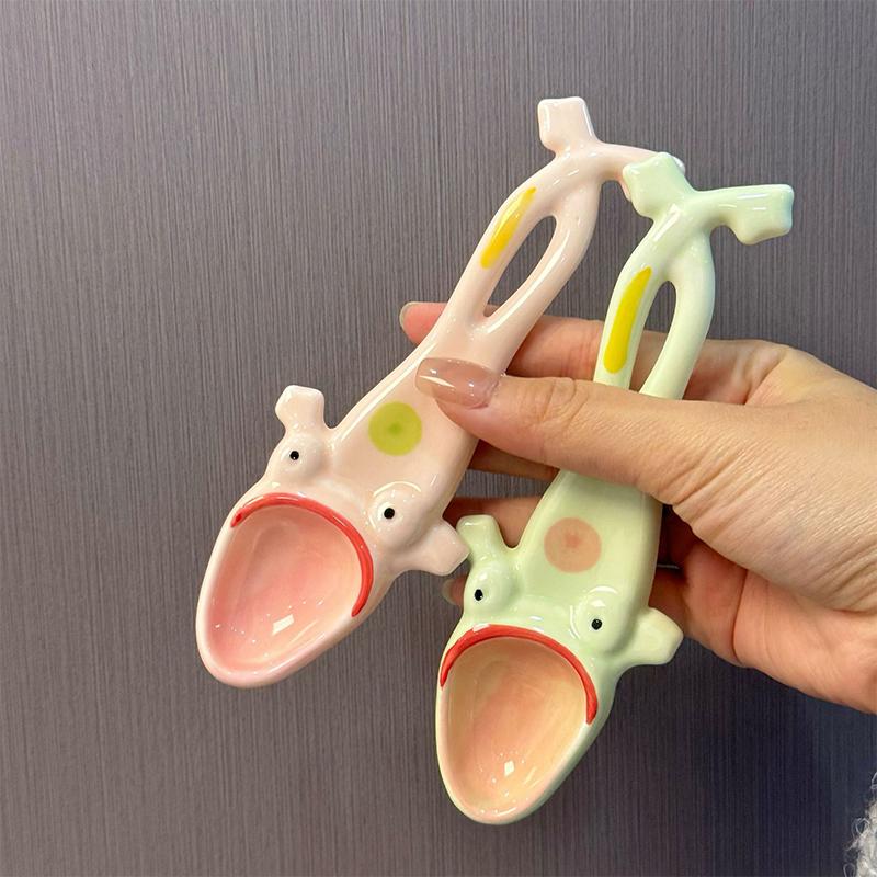 Creative Frog Spoon Ceramic Long Handle Spoon Household Quirky Soup Spoon Dessert Spoon Restaurant Household Kitchenware